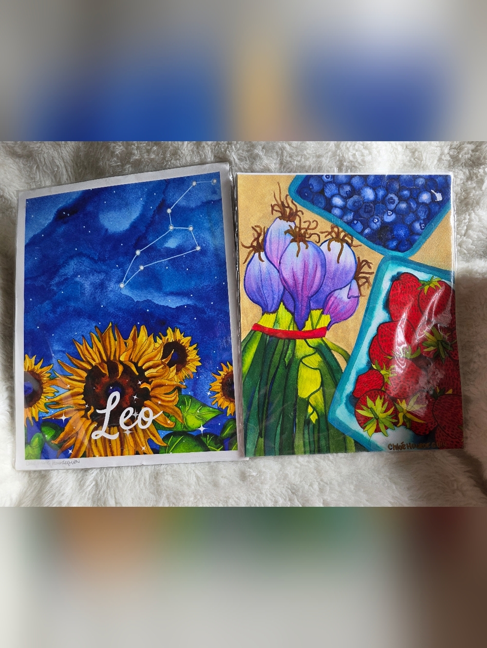 Sunflower Leo Constellation Art  - Blue and Yellow Wall Water Paint